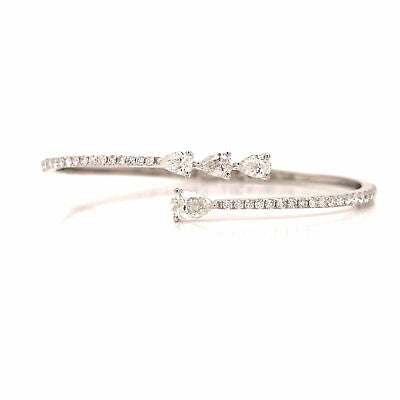 18K Diamond Pear Shape Wrap Bangle Bracelet White Gold