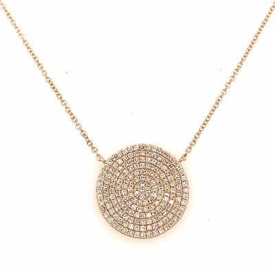 14K Pave Circle Disc Pendant Necklace Yellow Gold 0.58 ctw