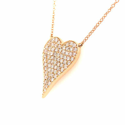 14K Diamond Pave Heart Pendant Necklace Yellow Gold