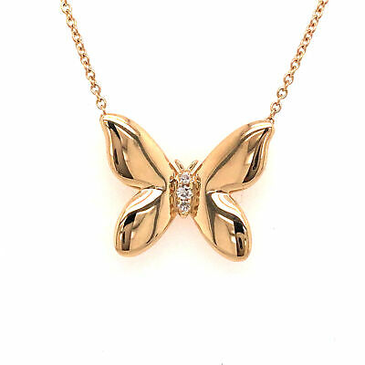 14K Butterfly Diamond Pendant Yellow Gold