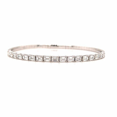 14K Emerald Diamond Flexible Bangle Bracelet White Gold
