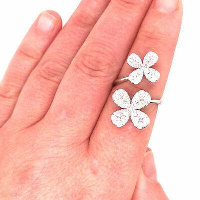 18K Diamond Pave Double Butterfly Ring White Gold