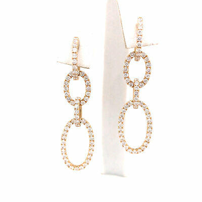 14K Oval Link Hanging Diamond Earrings Yellow Gold