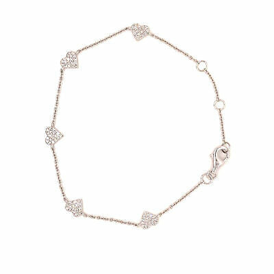 14K Diamond Pave Heart Station Bracelet White Gold