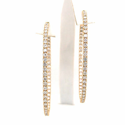 14K Oval Diamond In/Out Hoop Earrings Yellow Gold
