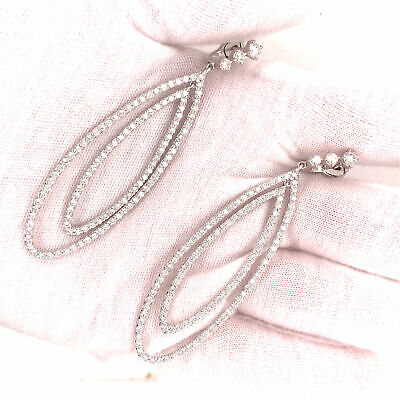 14K Geometric Diamond Drop Earrings White Gold