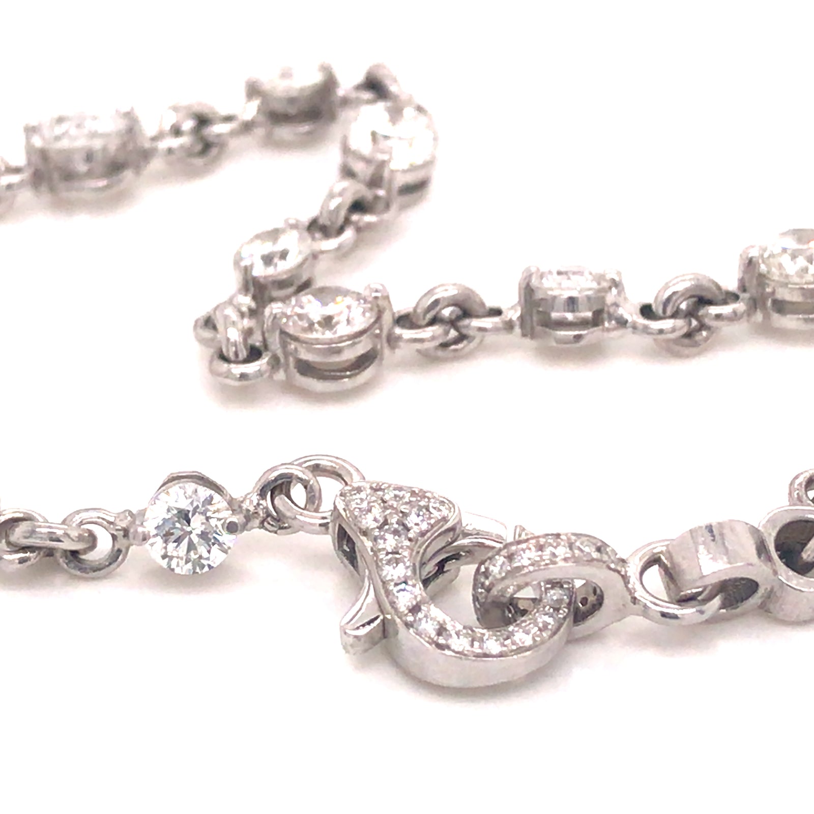 14K Diamond Bezel Bracelet Pave Lobster Clasp White Gold