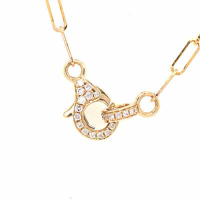 14K Paperclip Necklace with Pave Diamond Lobster Clasp Yellow Gold