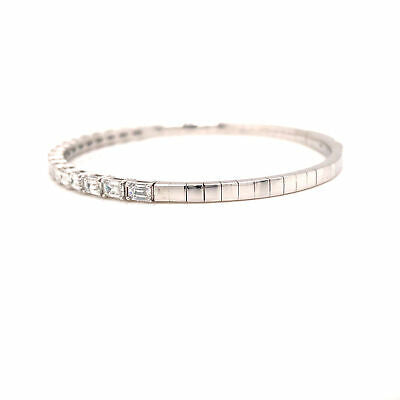 14K Emerald Diamond Flexible Bangle Bracelet White Gold