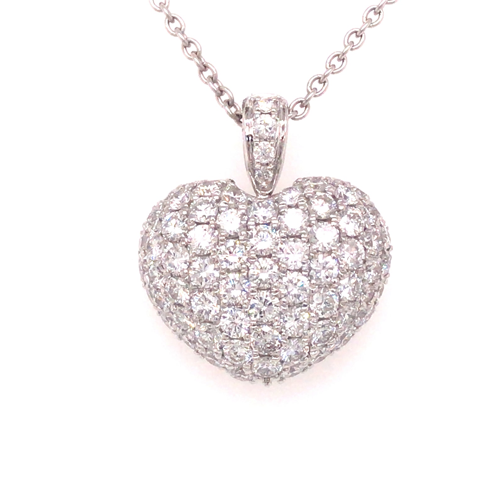 18K Diamond Pave Puff Heart Pendant White Gold