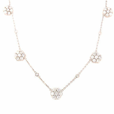 14K Diamond Flower Cluster Station Necklace White Gold