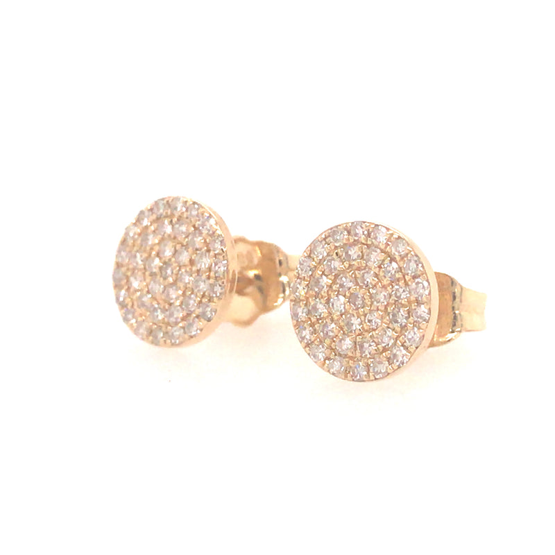 14K Diamond Pave Circle Earrings Yellow Gold