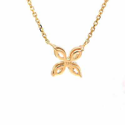 18K Marquise Diamond Flower Pendant Necklace Yellow Gold
