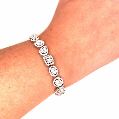 18K Diamond Cluster Line Bracelet White Gold