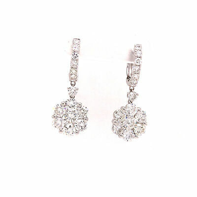 18K Diamond Cluster Hanging Earring White Gold