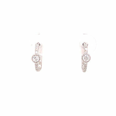 14K Diamond Huggie Earrings White Gold
