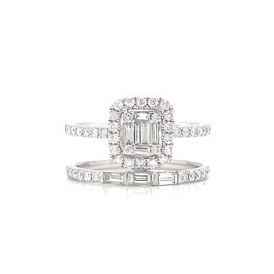 14K Diamond Cluster Double Row Band White Gold