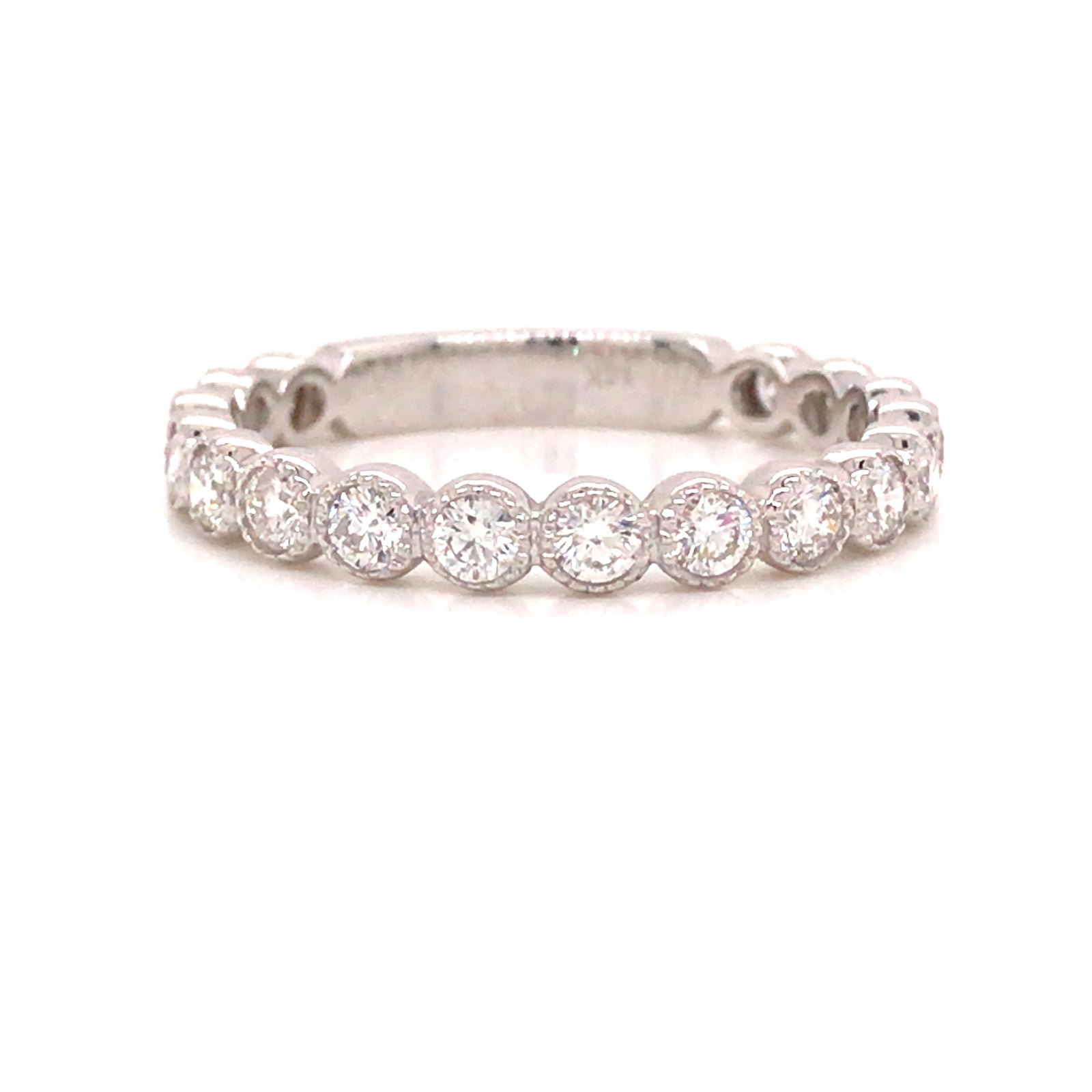 14K Round Diamond Miligrain Band White Gold