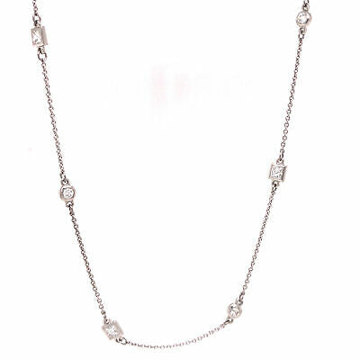 Platinum Round and Princess Diamond-by-the Yard Necklace