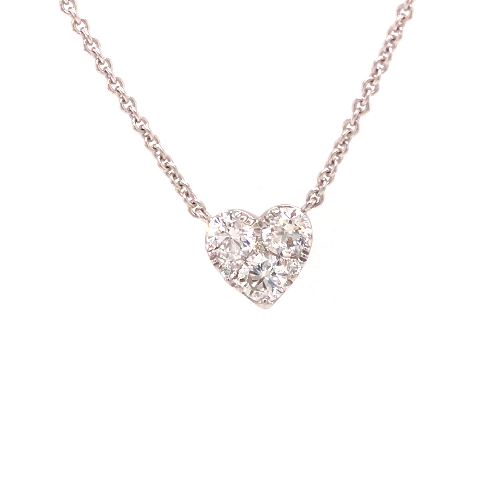 14K Diamond Cluster Heart Pendant White Gold