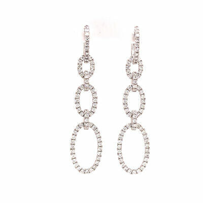 14K Diamond Oval Link Drop Earrings White Gold