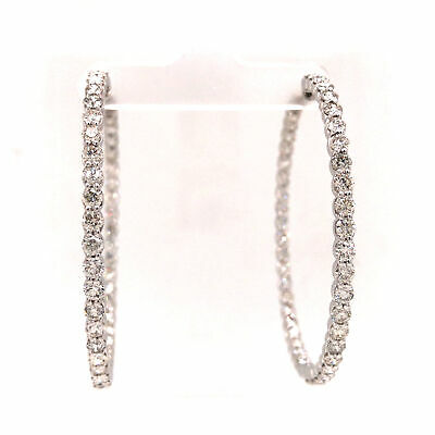 14K 7.28 Carat Diamond In/Out 2" Hoop Earrings White Gold