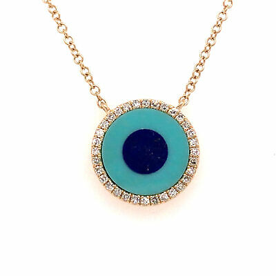 14K Turquoise, Lapis and Diamond Necklace Yellow Gold