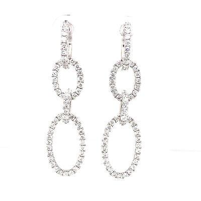 14K Diamond Oval Link Hanging Earrings White Gold