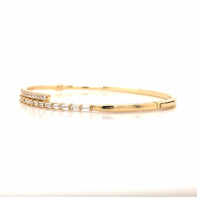 18K Baguette and Round Diamond Bangle Yellow Gold