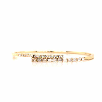 18K Baguette and Round Diamond Bangle Yellow Gold
