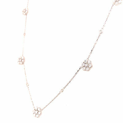 14K Diamond Flower Cluster Station Necklace White Gold