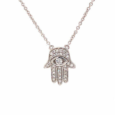 14K Diamond Hamsa Necklace White Gold