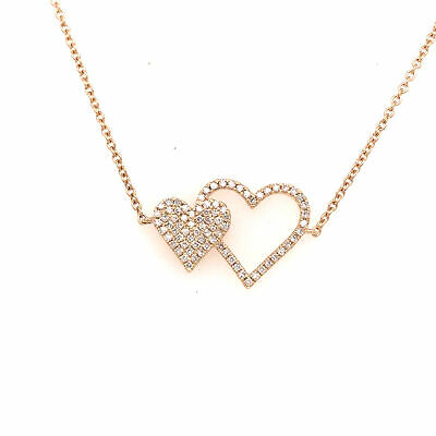 14K Diamond Double Heart Bracelet Yellow Gold