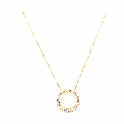 18K Diamond Circle Pendant Necklace Yellow Gold