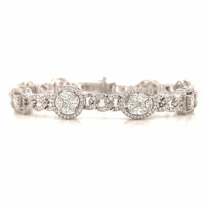 18K Diamond Cluster Line Link Bracelet White Gold