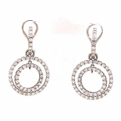 Platinum Diamond Double Circle Dangle Earrings