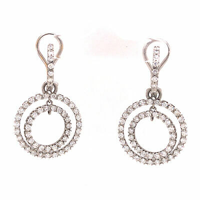 Platinum Diamond Double Circle Dangle Earrings