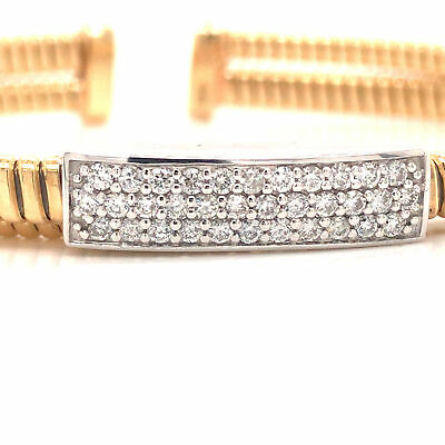 18K Diamond Pave Station Flexible Open Back Bangle Bracelet Two-Tone Gold