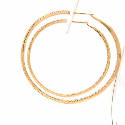 14K Thin In/Out Diamond Hoops Yellow Gold