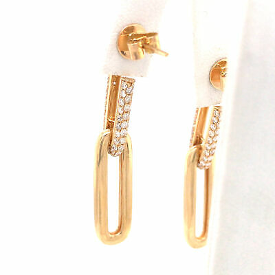14K Pave Diamond Link Drop Earrings Yellow Gold