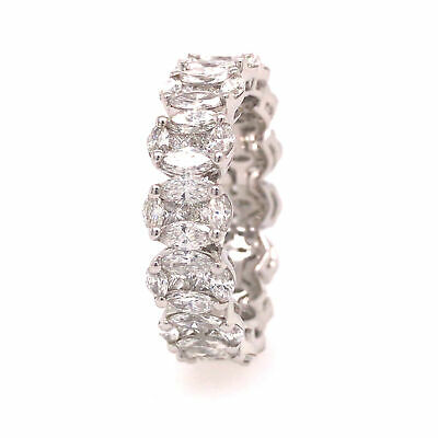18K Marquise and Princess Cut Diamond Oval Cluster Eternity Band White Gold