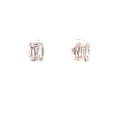 18K Baguette Diamond Cluster Earring White Gold