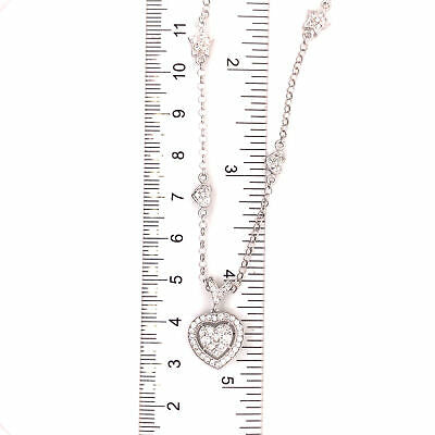 18K Diamond Pave Heart Necklace with Heart and Star Stations White Gold