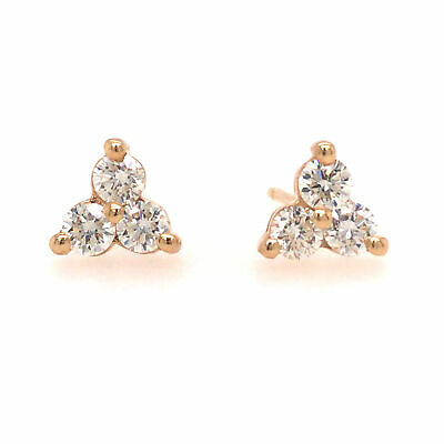 14K Diamond Three-Stone Cluster Earrings Yellow Gold