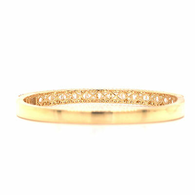 18K Emerald and Round Diamond Bangle Bracelet Yellow Gold