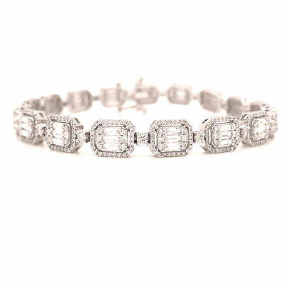18K Diamond Cluster Tennis Bracelet White Gold