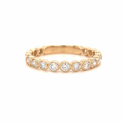 14K Round Diamond Miligrain Band Yellow Gold