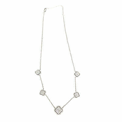 18K Diamond (5) Cluster Clover Station Necklace White Gold