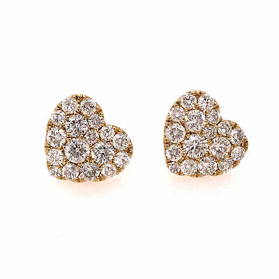 14K Diamond Heart Shape Cluster Earrings Yellow Gold