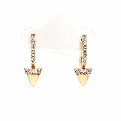 14K Diamond Stud Dangle Huggie Earring Yellow Gold